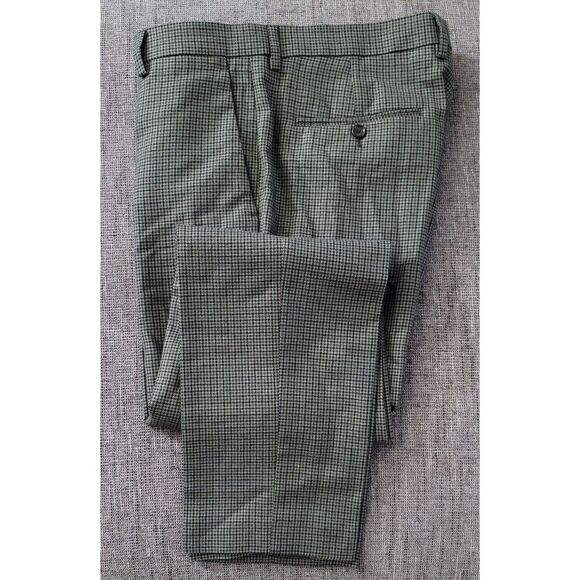 J. Crew Men's Ludlow Slim Green Check Wool Cotton Flat Front Dress Pants 34 X 31 - Picture 2 of 6
